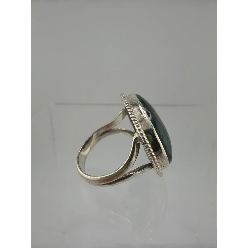 Sterling Silver Teardrop Chrysocolla Malachite Ring Size 8.5